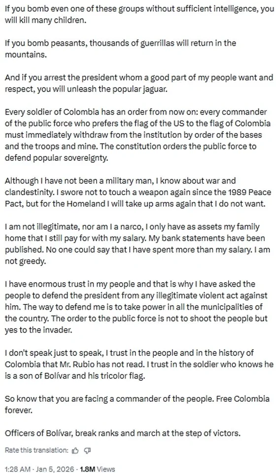 Colombia's Petro Warns Trump: 'Take Up Arms' as US-Colombia Tensions Boil Over