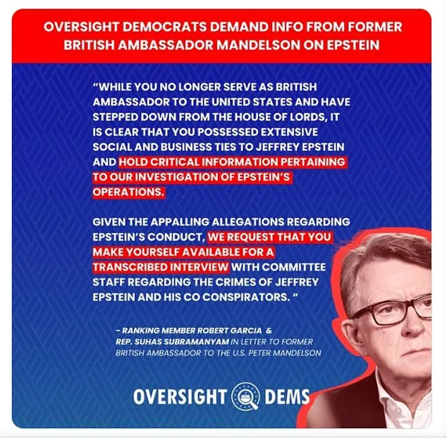Democrats Intensify Pressure on Peter Mandelson to Testify Over Epstein Ties, as DOJ Files Reveal Possible 2008 Financial Crisis Links