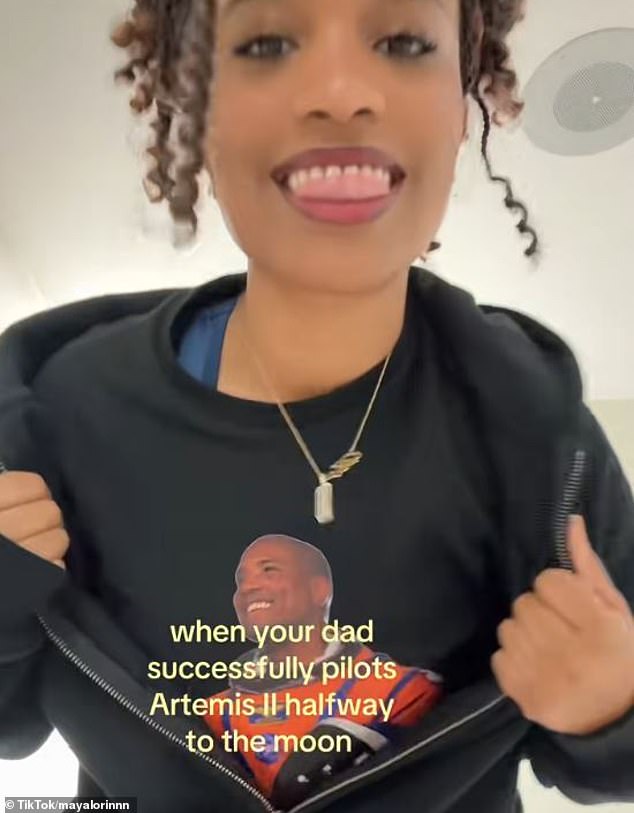 Maya Glover dances to celebrate her father's historic Artemis II moon mission success.